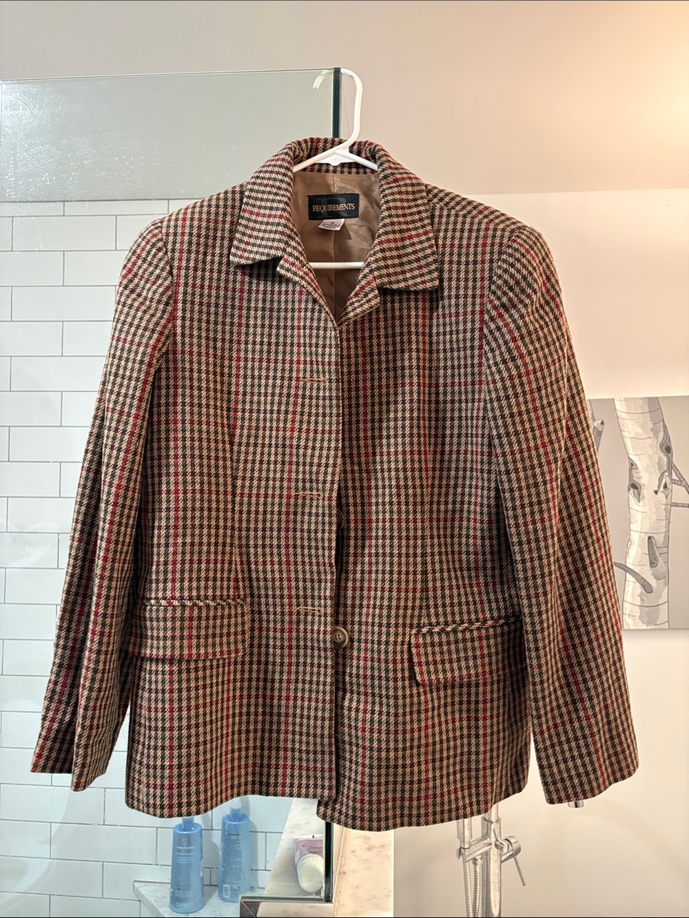 Requirements Brown and Red Houndstooth Blazer